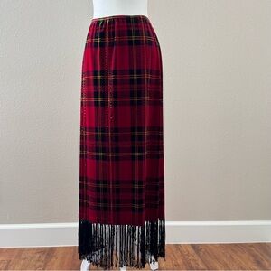 Ronni Nicole Red and Black Plaid Maxi Skirt with Fringe size PS